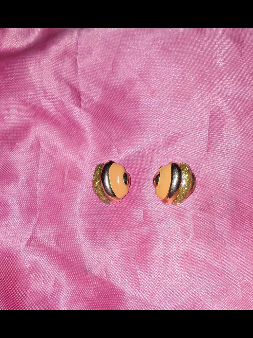 Gold and Peach Dome Clip Earrings - Unbranded Women Jewelry